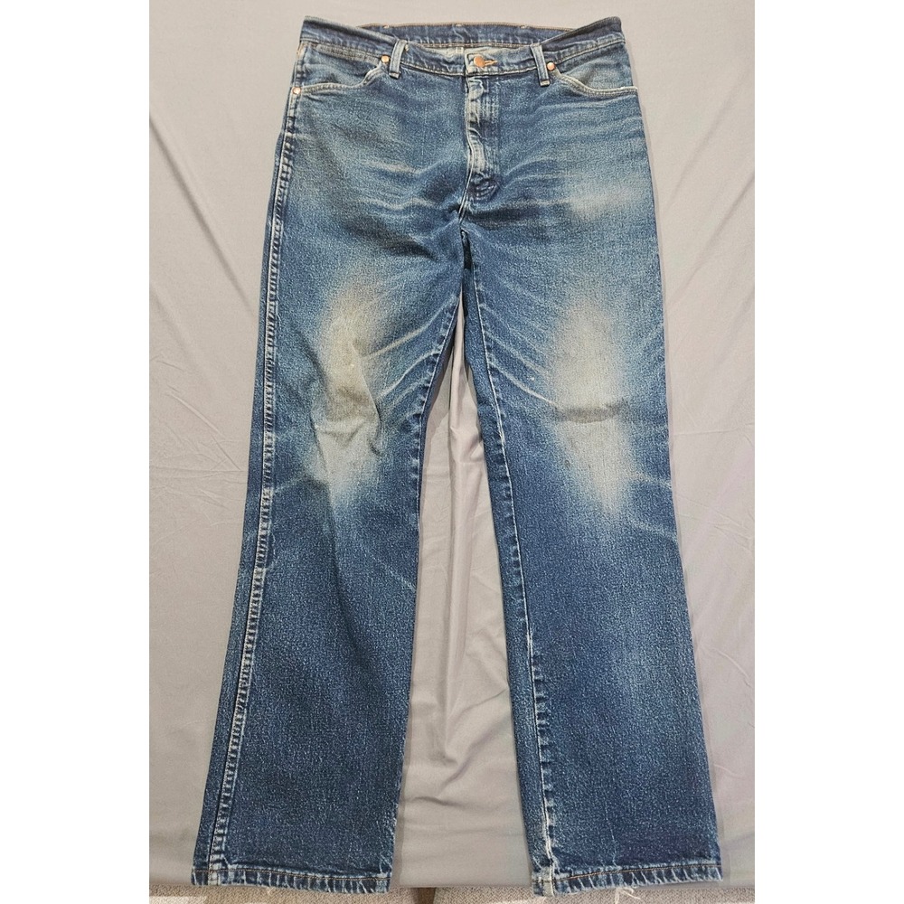 VTG Wrangler Jeans Mens 36x34 Mexico Blue Distressed Regular Fit 947STR